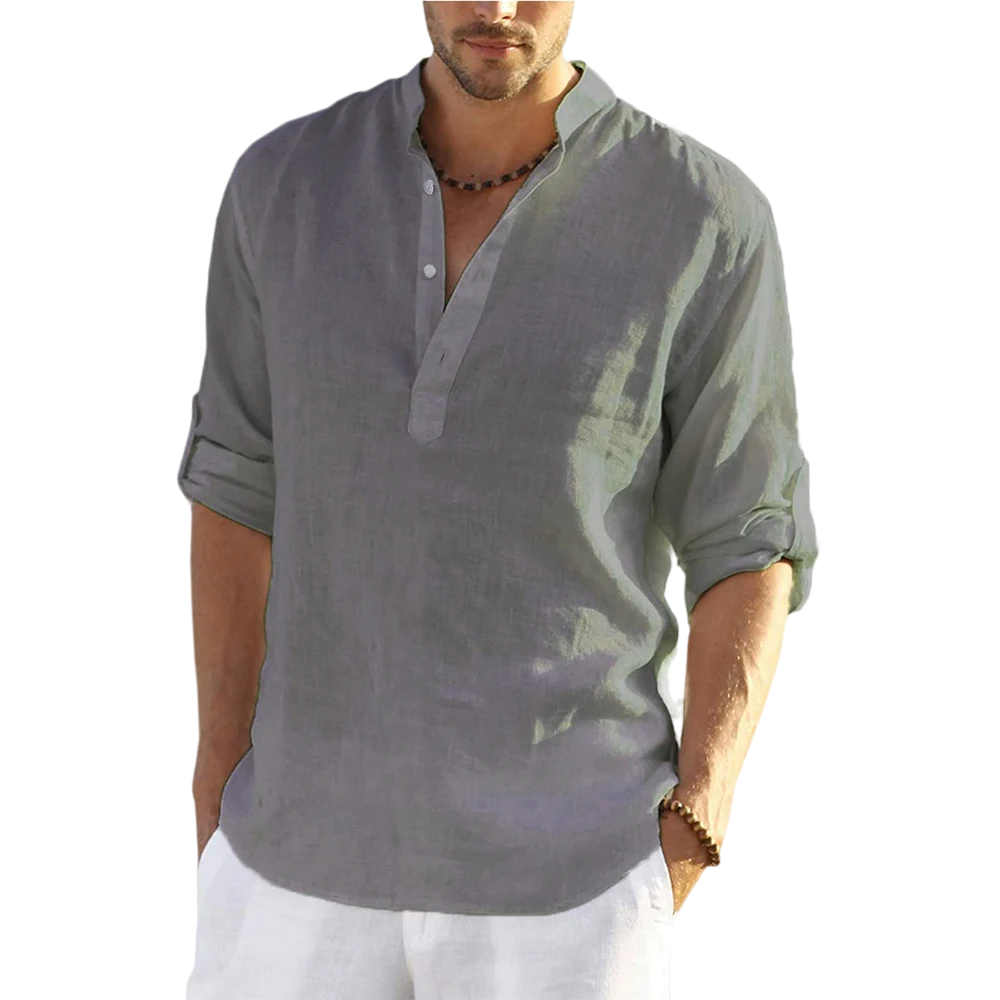 Blusa Casual para Hombre de Algodón y Lino - Camisa Suelta de Manga Larga