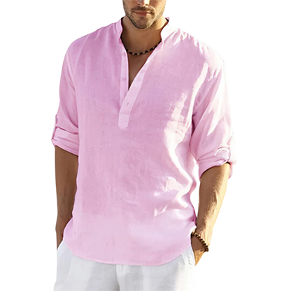 Blusa Casual para Hombre de Algodón y Lino - Camisa Suelta de Manga Larga